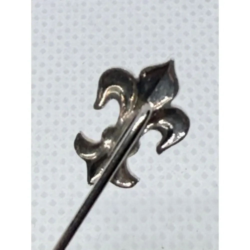 Vintage Silver Tone Fleur-de-Lis Stick Pin Lapel Hat Scarf Tie Pin